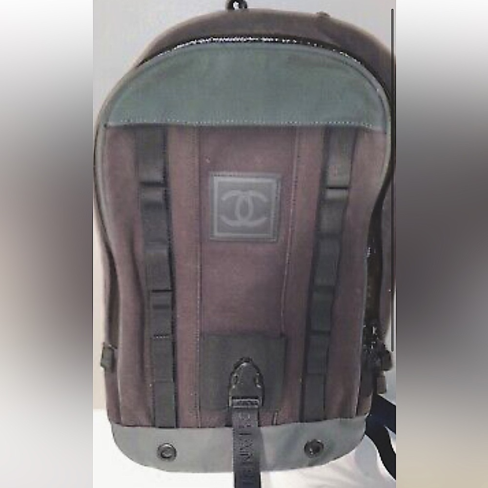 CHANEL Vintage 2002 Sport Collection Black And Green CC Logo Patch Backpack